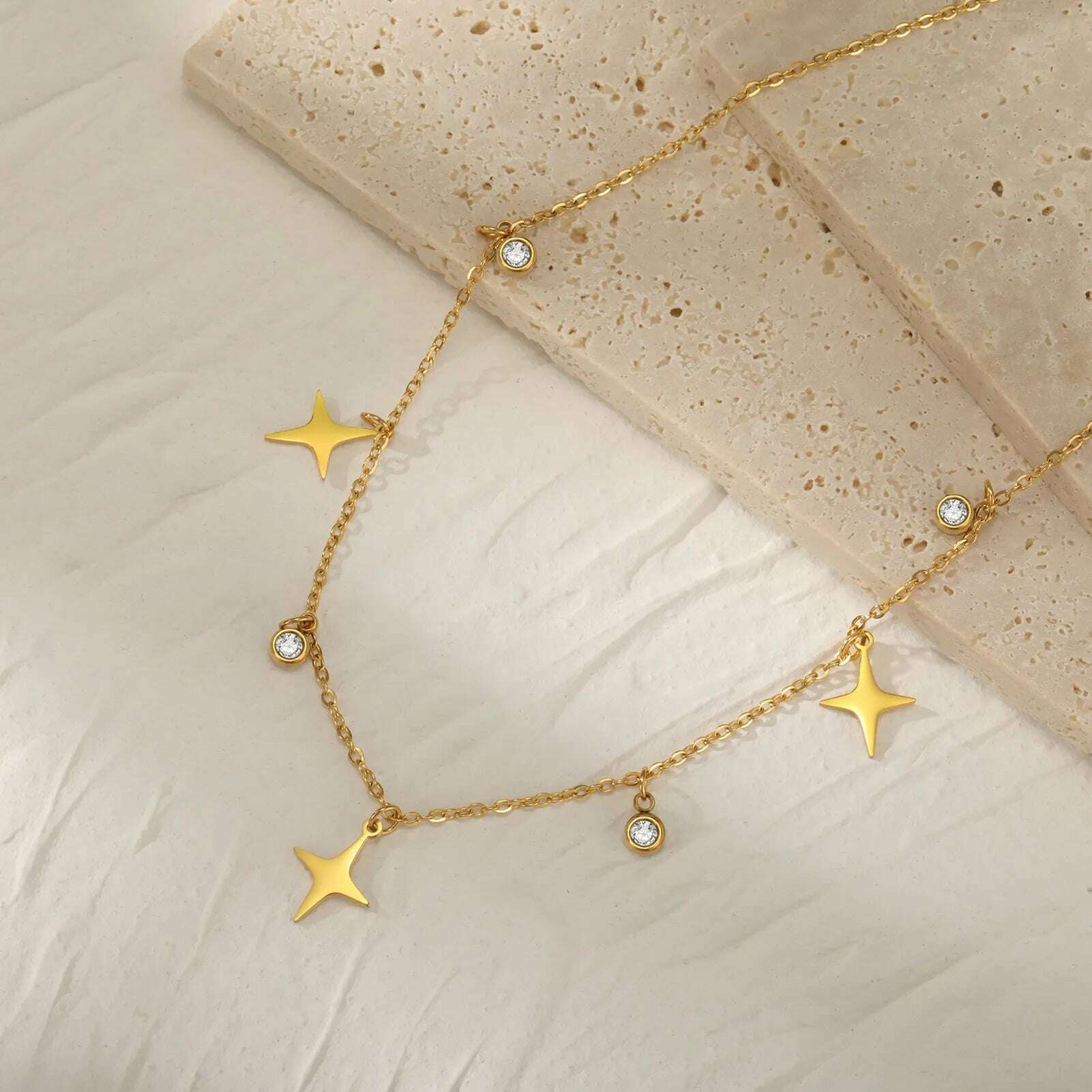 North Star Clear Zircon Pendant Tassel Necklace Women Girls Stainless Steel Chain Choker Fashion Jewelry Birthday Gift Wholesale
