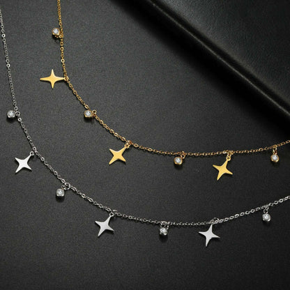 North Star Clear Zircon Pendant Tassel Necklace Women Girls Stainless Steel Chain Choker Fashion Jewelry Birthday Gift Wholesale
