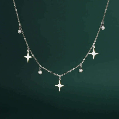 North Star Clear Zircon Pendant Tassel Necklace Women Girls Stainless Steel Chain Choker Fashion Jewelry Birthday Gift Wholesale