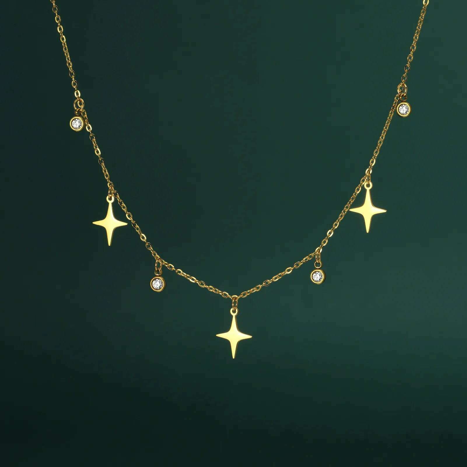 North Star Clear Zircon Pendant Tassel Necklace Women Girls Stainless Steel Chain Choker Fashion Jewelry Birthday Gift Wholesale
