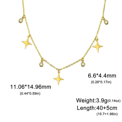 North Star Clear Zircon Pendant Tassel Necklace Women Girls Stainless Steel Chain Choker Fashion Jewelry Birthday Gift Wholesale