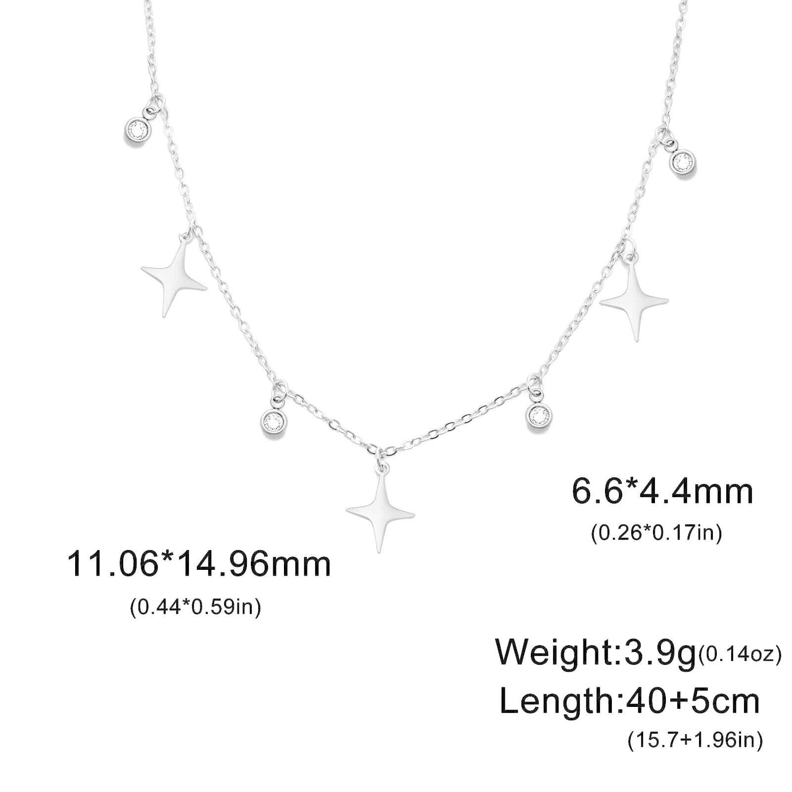 North Star Clear Zircon Pendant Tassel Necklace Women Girls Stainless Steel Chain Choker Fashion Jewelry Birthday Gift Wholesale