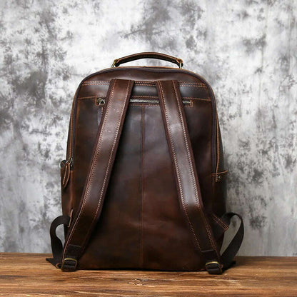 NZPJ Retro Genuine Leather Men's Backpack Large Capacity Head Layer Leather Backpack Casual Crazy Horse Leather Laptop Bag