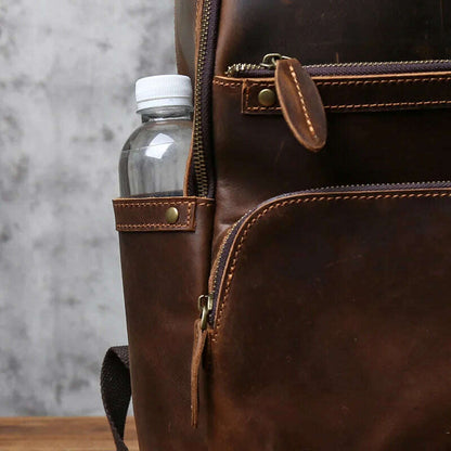 NZPJ Retro Genuine Leather Men's Backpack Large Capacity Head Layer Leather Backpack Casual Crazy Horse Leather Laptop Bag