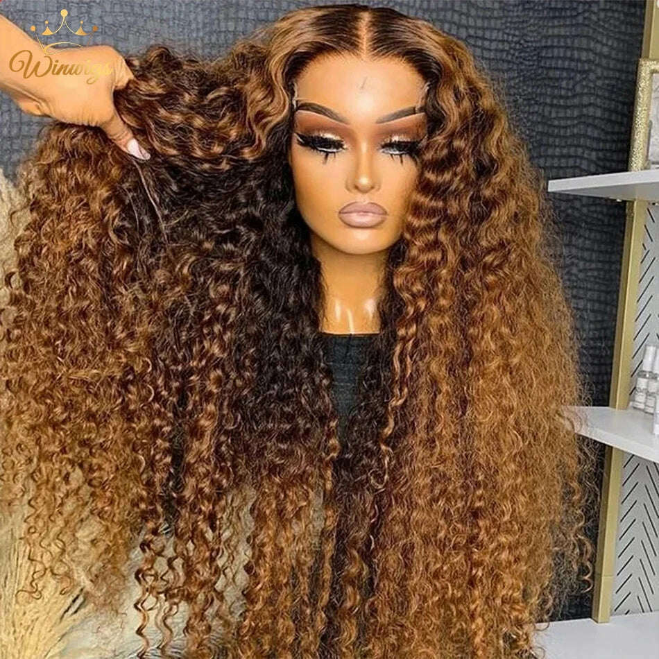 Ombre Highlight Wig 100% Human Hair Curly Loose Deep Wave Lace Frontal Wig 4/27 Colored Brazilian 13x4 Lace Front Wigs For Women