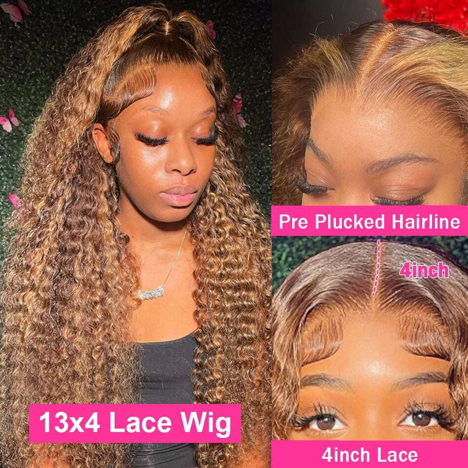 Ombre Highlight Wig 100% Human Hair Curly Loose Deep Wave Lace Frontal Wig 4/27 Colored Brazilian 13x4 Lace Front Wigs For Women
