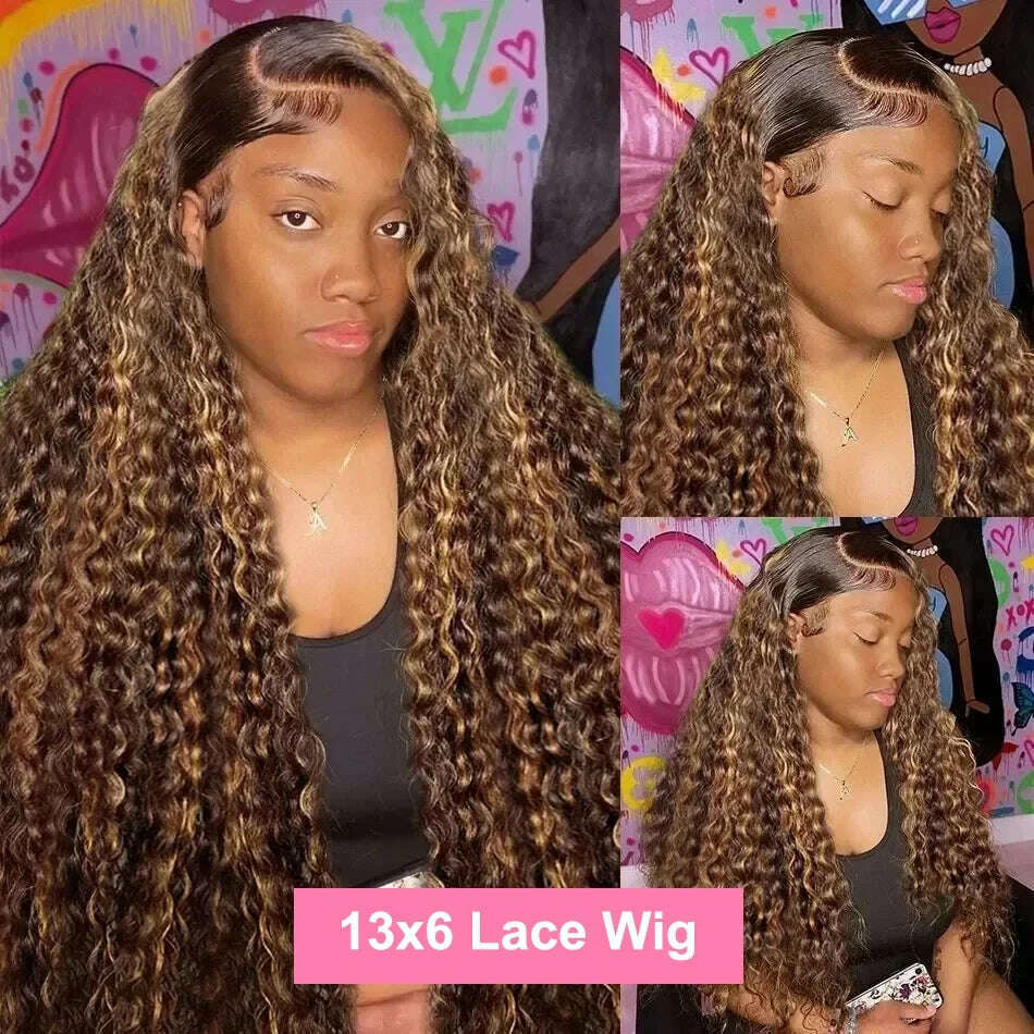 Ombre Highlight Wig 100% Human Hair Curly Loose Deep Wave Lace Frontal Wig 4/27 Colored Brazilian 13x4 Lace Front Wigs For Women