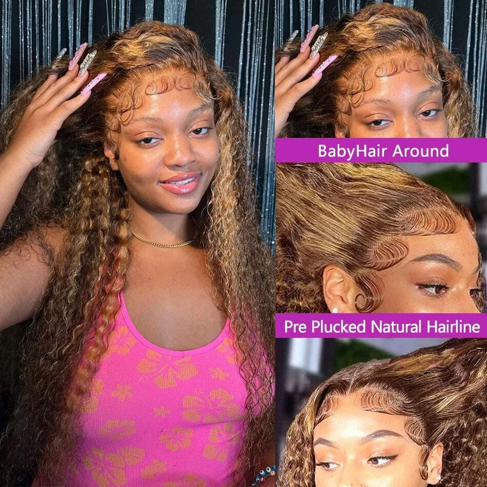 Ombre Highlight Wig 100% Human Hair Curly Loose Deep Wave Lace Frontal Wig 4/27 Colored Brazilian 13x4 Lace Front Wigs For Women