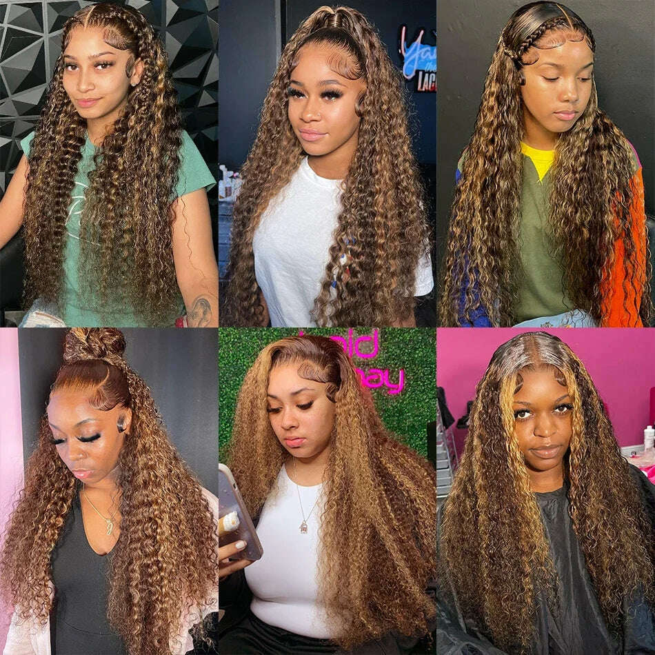 Ombre Highlight Wig 100% Human Hair Curly Loose Deep Wave Lace Frontal Wig 4/27 Colored Brazilian 13x4 Lace Front Wigs For Women