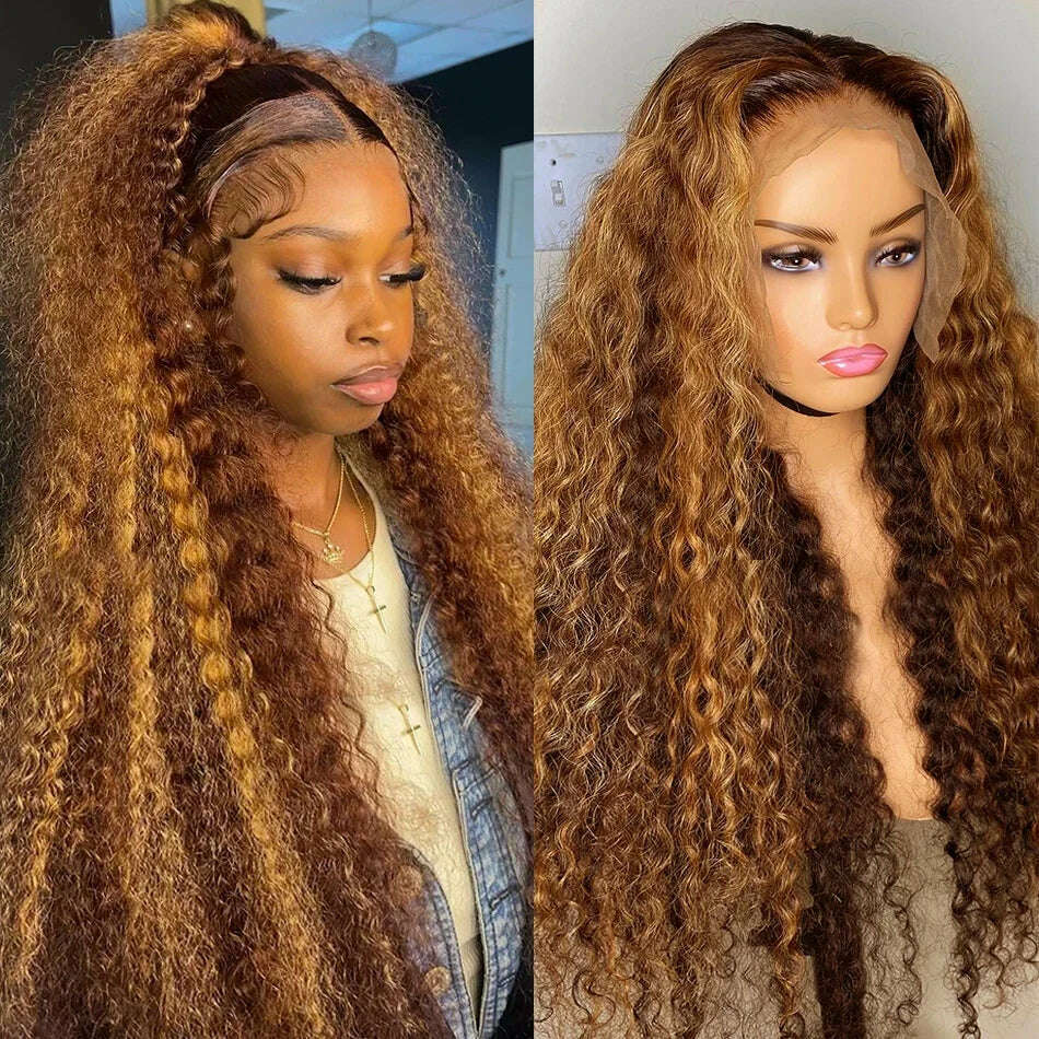 Ombre Highlight Wig 100% Human Hair Curly Loose Deep Wave Lace Frontal Wig 4/27 Colored Brazilian 13x4 Lace Front Wigs For Women