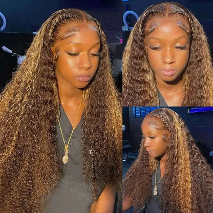Ombre Highlight Wig 100% Human Hair Curly Loose Deep Wave Lace Frontal Wig 4/27 Colored Brazilian 13x4 Lace Front Wigs For Women