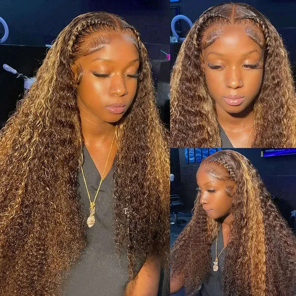 Ombre Highlight Wig 100% Human Hair Curly Loose Deep Wave Lace Frontal Wig 4/27 Colored Brazilian 13x4 Lace Front Wigs For Women