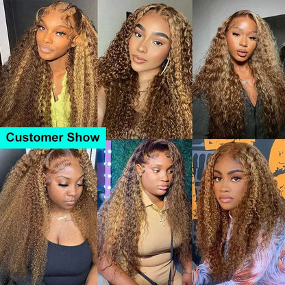Ombre Highlight Wig 100% Human Hair Curly Loose Deep Wave Lace Frontal Wig 4/27 Colored Brazilian 13x4 Lace Front Wigs For Women