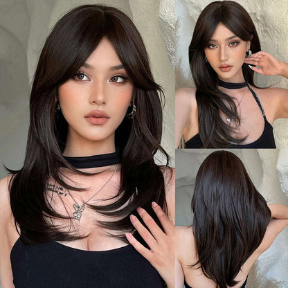 Ombre Synthetic Straight Cosplay Women Hair Platinum Blonde to Black Hair Long Layered Natural Wigs with Bangs for White Women