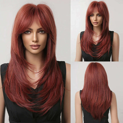 Ombre Synthetic Straight Cosplay Women Hair Platinum Blonde to Black Hair Long Layered Natural Wigs with Bangs for White Women