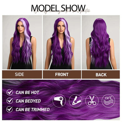 oneNonly Long Purple Wig Synthetic Wigs for Women Wave Cosplay Party Halloween Wig High Quality Hair
