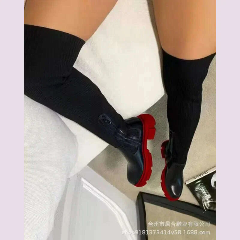 Over The Knee Women  Boots Women's Thick Heel Slim Fit Winter Velvet Stretch Boots High Heels Large Size Suede Boots Botas Mujer