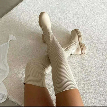 Over The Knee Women  Boots Women's Thick Heel Slim Fit Winter Velvet Stretch Boots High Heels Large Size Suede Boots Botas Mujer