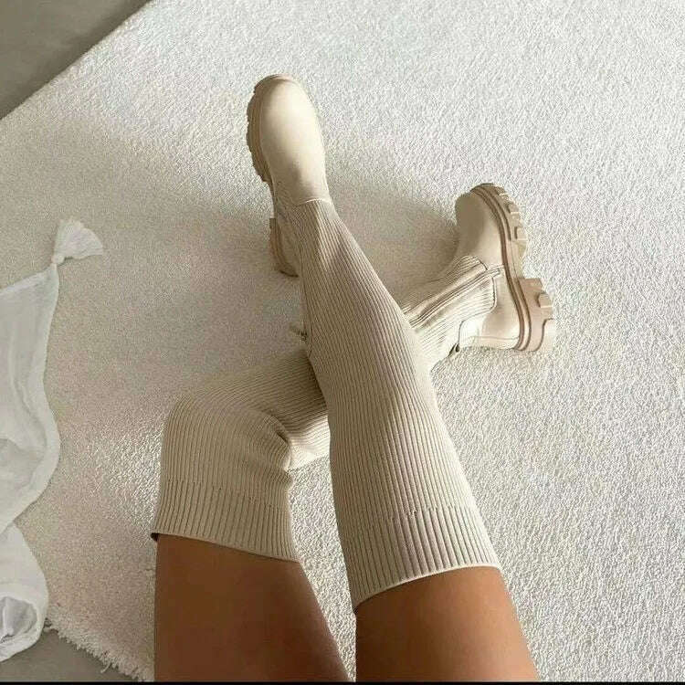 Over The Knee Women  Boots Women's Thick Heel Slim Fit Winter Velvet Stretch Boots High Heels Large Size Suede Boots Botas Mujer