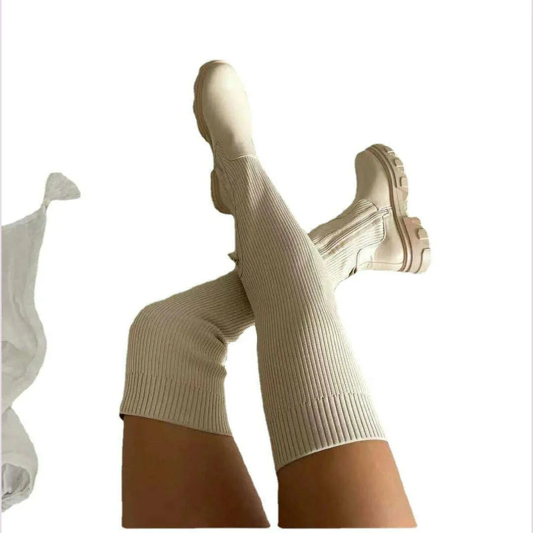 Over The Knee Women  Boots Women's Thick Heel Slim Fit Winter Velvet Stretch Boots High Heels Large Size Suede Boots Botas Mujer