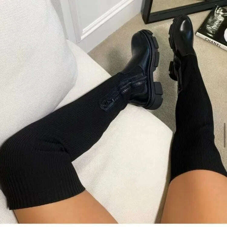Over The Knee Women  Boots Women's Thick Heel Slim Fit Winter Velvet Stretch Boots High Heels Large Size Suede Boots Botas Mujer