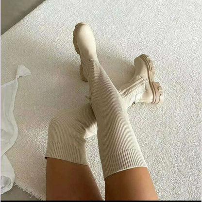 Over The Knee Women  Boots Women's Thick Heel Slim Fit Winter Velvet Stretch Boots High Heels Large Size Suede Boots Botas Mujer