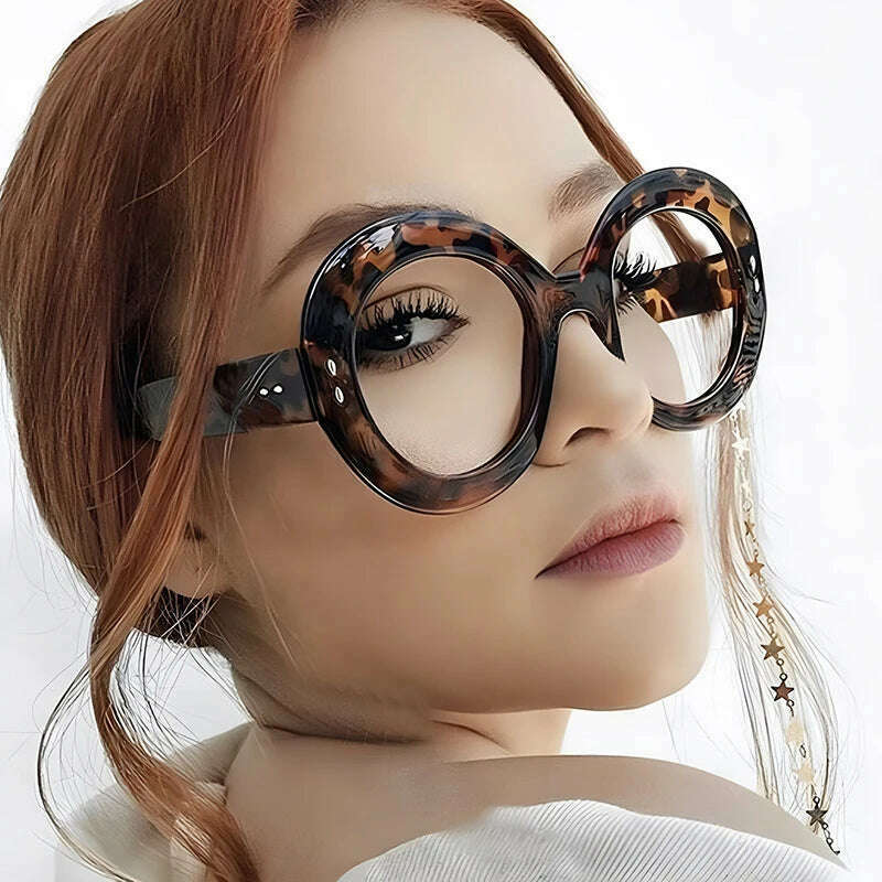 Oversized Round Glasses Frames Women Fashion Clear Lens Optical Eyeglasses Frame Ladies Eyewear Leopard Black