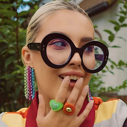 Oversized Round Glasses Frames Women Fashion Clear Lens Optical Eyeglasses Frame Ladies Eyewear Leopard Black