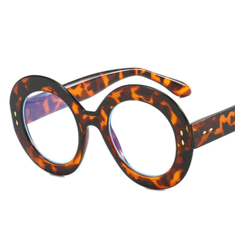 Oversized Round Glasses Frames Women Fashion Clear Lens Optical Eyeglasses Frame Ladies Eyewear Leopard Black