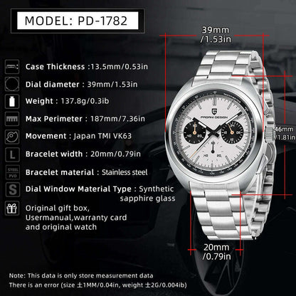 PAGANI DESIGN Panda Dial Men Watches Luxury Quartz Watch For Men Japan VK63 Sport Chronograph Sapphire glass Wristwatch 2024 New