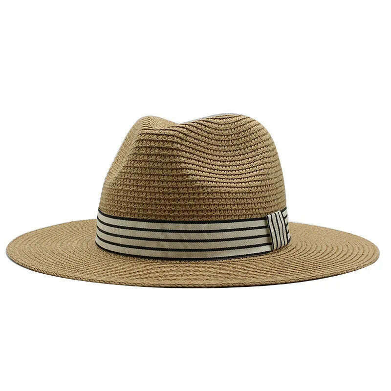 Panama Summer Straw Hats for Women Men Wide Brim Breathable Sun Beach Straw Hat UV Protection Fedora Cap