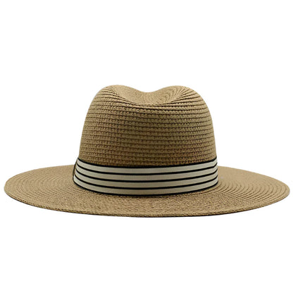 Panama Summer Straw Hats for Women Men Wide Brim Breathable Sun Beach Straw Hat UV Protection Fedora Cap