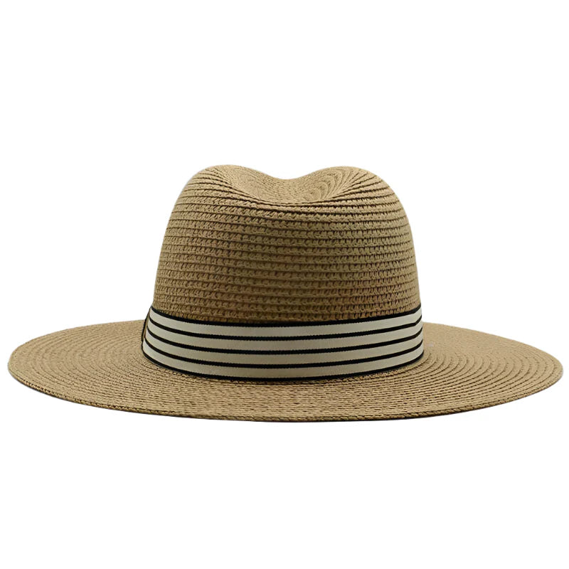 Panama Summer Straw Hats for Women Men Wide Brim Breathable Sun Beach Straw Hat UV Protection Fedora Cap