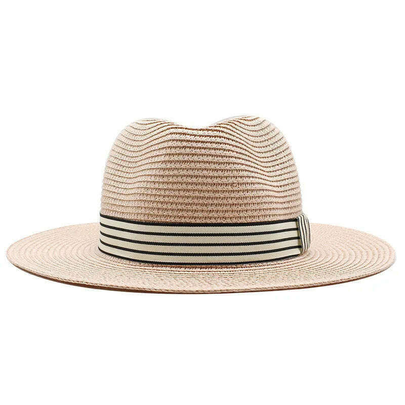 Panama Summer Straw Hats for Women Men Wide Brim Breathable Sun Beach Straw Hat UV Protection Fedora Cap