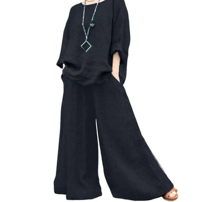 pant sets Spring Suit Stylish Women's Cotton Linen Suit Set Long Sleeve Shirt Wide Leg Trousers for Spring Summer Autumn Casual