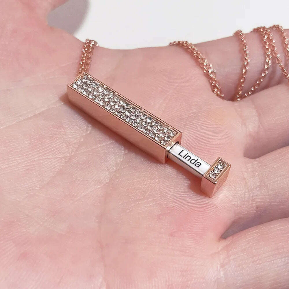 Personalized Vertical Bar Engraved Name Necklace With Diamond 3D Bar Custom  Jewelry Pull necklace Jewelry for Women Gift