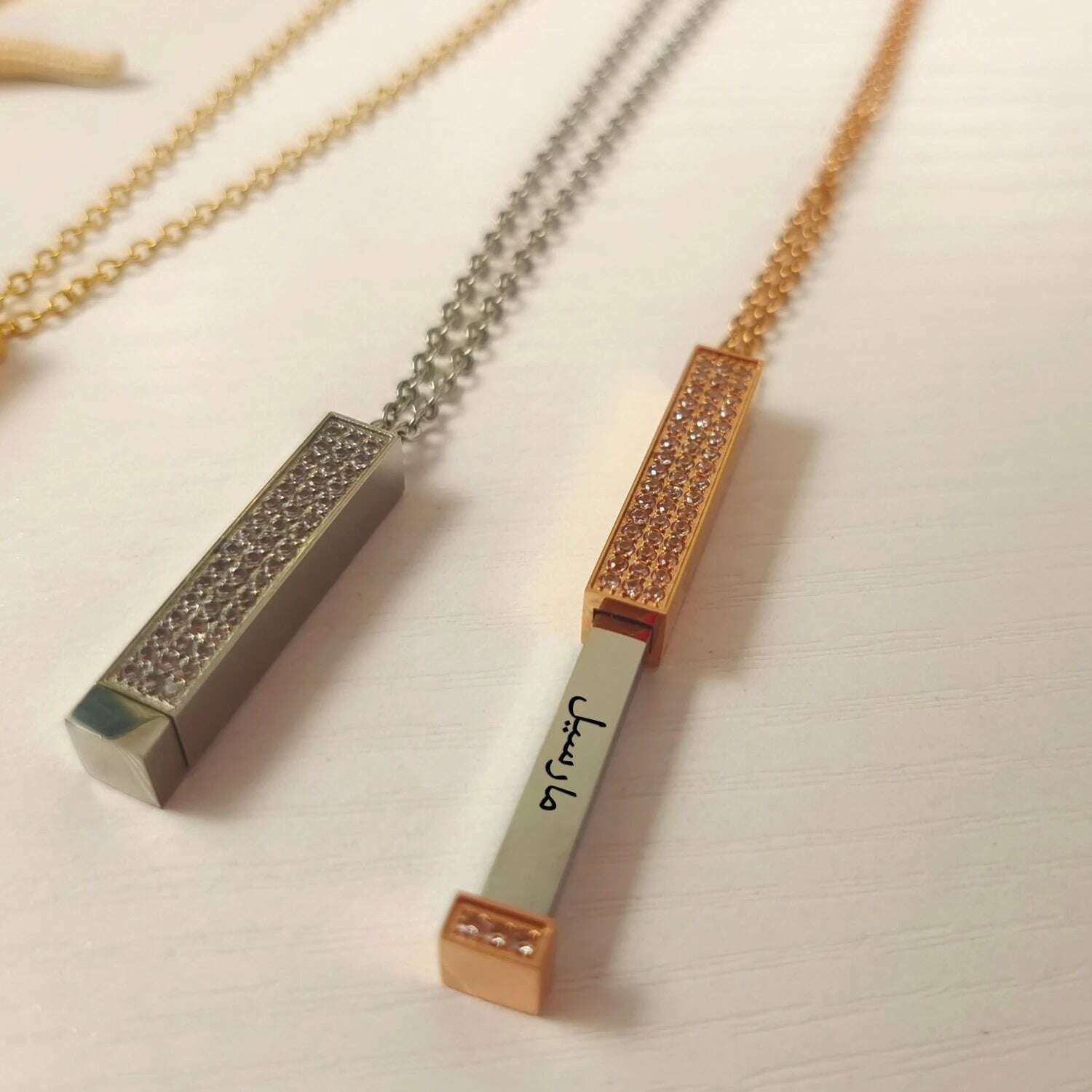 Personalized Vertical Bar Engraved Name Necklace With Diamond 3D Bar Custom  Jewelry Pull necklace Jewelry for Women Gift