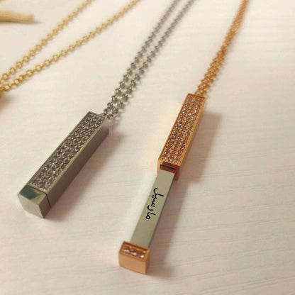 Personalized Vertical Bar Engraved Name Necklace With Diamond 3D Bar Custom  Jewelry Pull necklace Jewelry for Women Gift