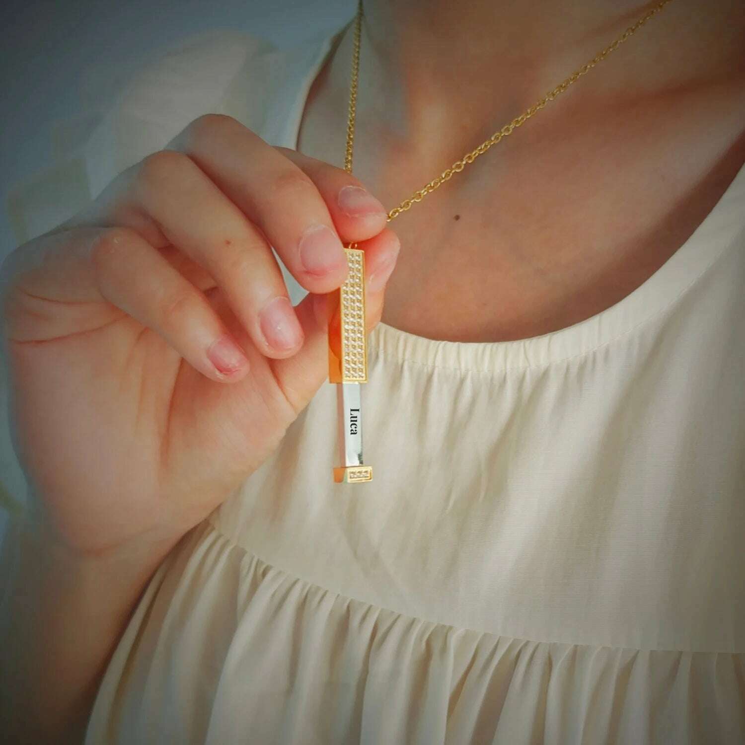 Personalized Vertical Bar Engraved Name Necklace With Diamond 3D Bar Custom  Jewelry Pull necklace Jewelry for Women Gift