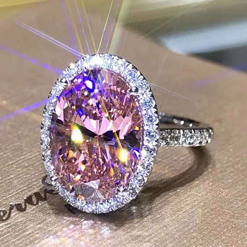 Pink Cubic Zirconia Ring Suitable for Women's Engagement Wedding Luxury Accessories Sparkling Silver Fashion Jewelry