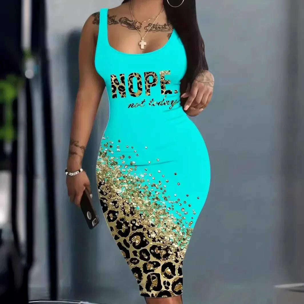Plus Size Summer Women's Dresses  Fashion Contrast Heart Print U-Neck Sleeveless Casual Bodycon  Mini Dress