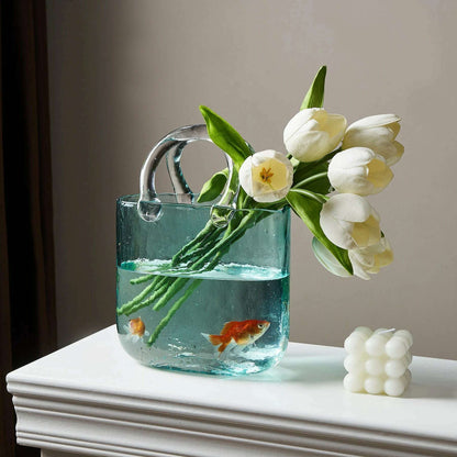 Portable Glass Flower Vase Creative Fish Tank for Goldfish Beautiful Home Desktop Decoration Practical Vase LivingRoom Decor