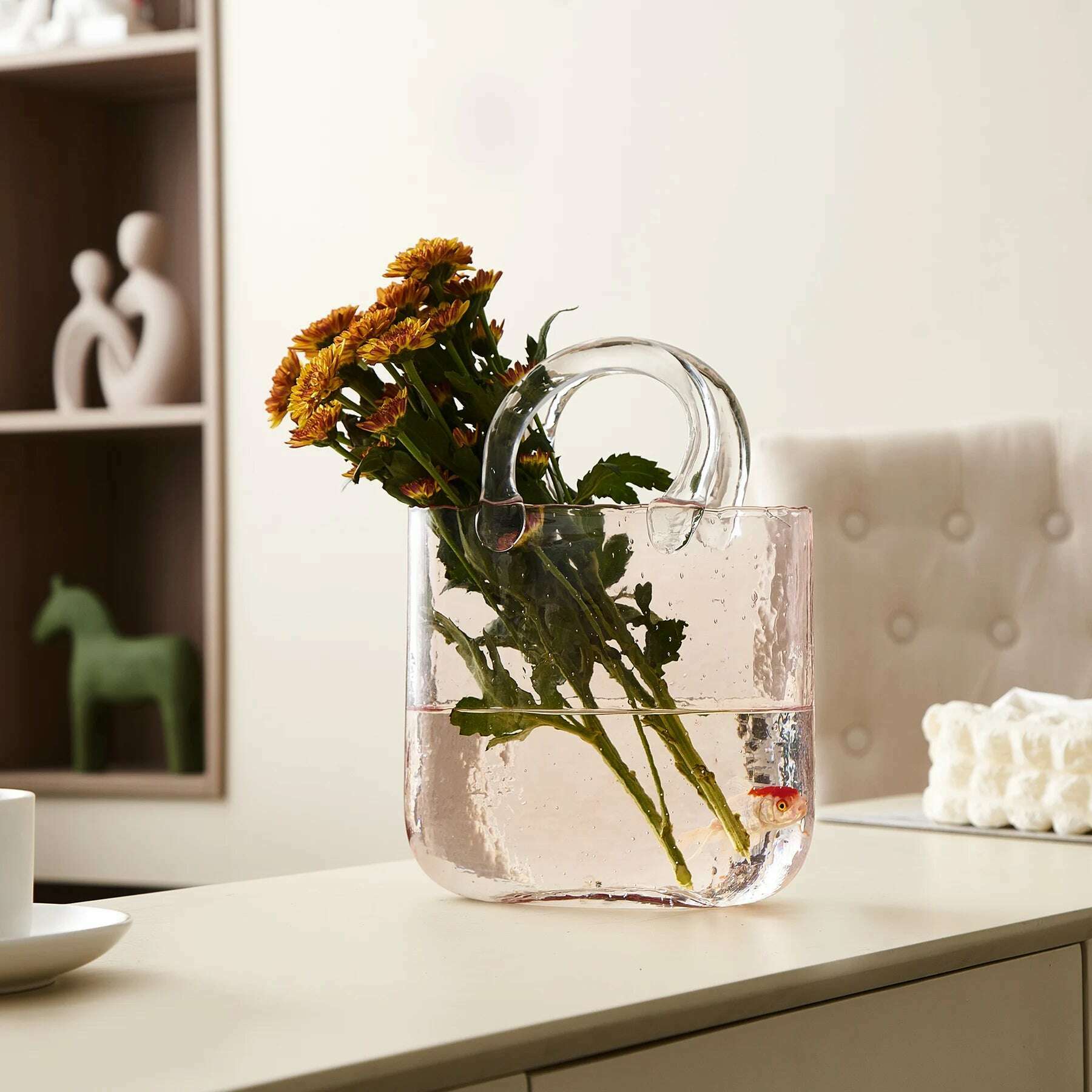 Portable Glass Flower Vase Creative Fish Tank for Goldfish Beautiful Home Desktop Decoration Practical Vase LivingRoom Decor