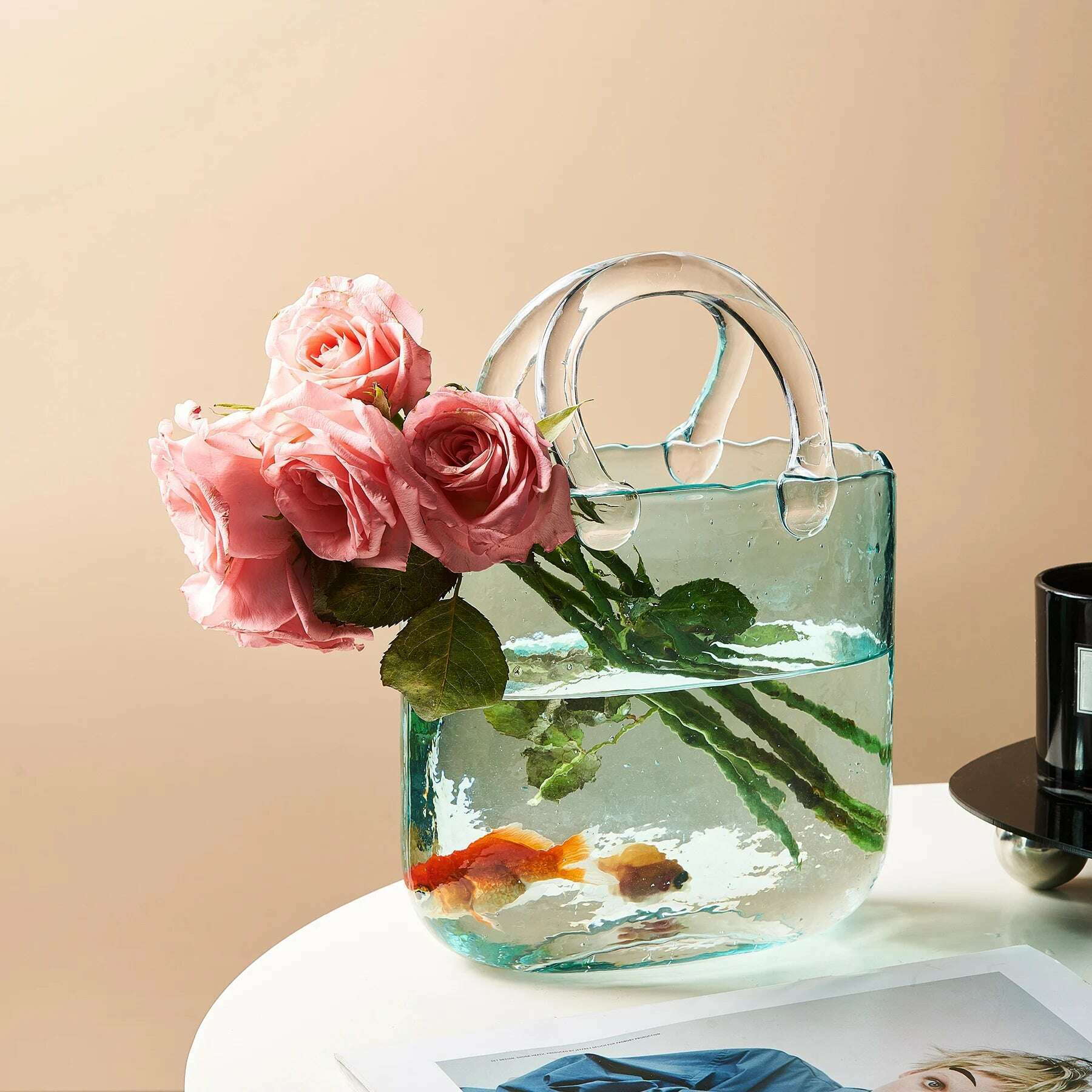 Portable Glass Flower Vase Creative Fish Tank for Goldfish Beautiful Home Desktop Decoration Practical Vase LivingRoom Decor