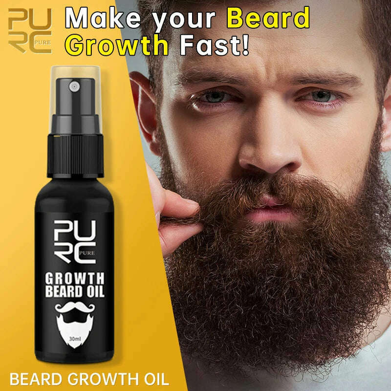 PURC Beard Growth Spray Essential Oil Beard Growth Oil For Men Thicker Full Attractive Hair Growth Beard Oil Care Beauty Health