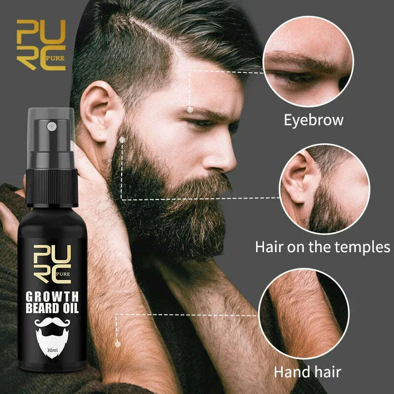 PURC Beard Growth Spray Essential Oil Beard Growth Oil For Men Thicker Full Attractive Hair Growth Beard Oil Care Beauty Health