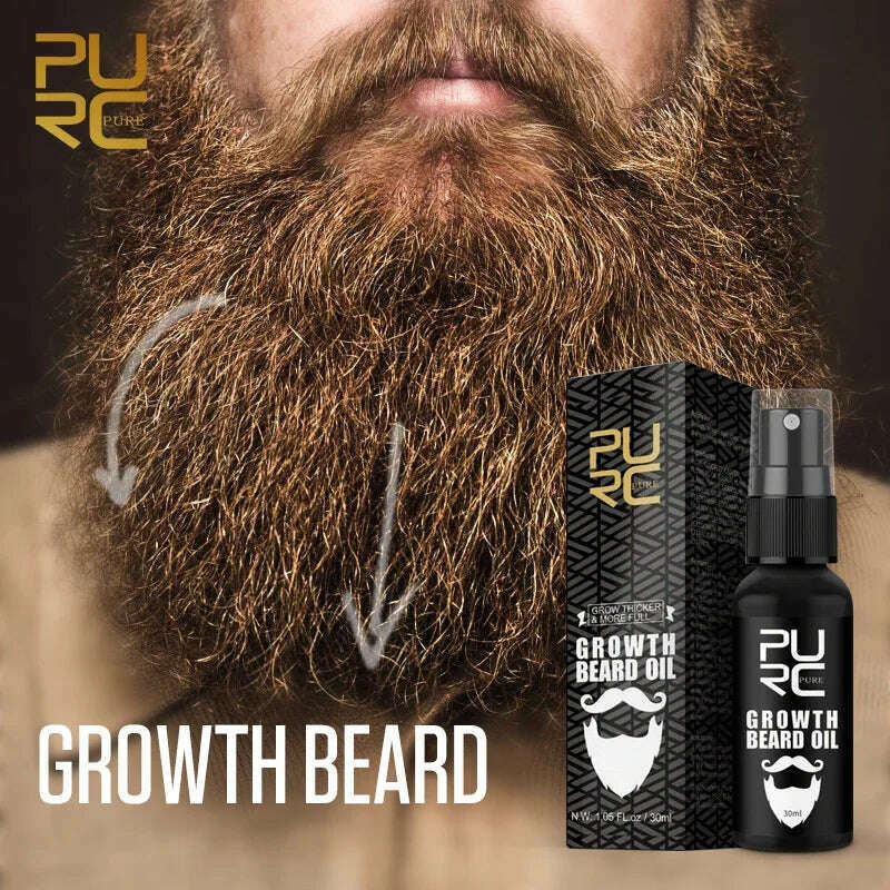 PURC Beard Growth Spray Essential Oil Beard Growth Oil For Men Thicker Full Attractive Hair Growth Beard Oil Care Beauty Health