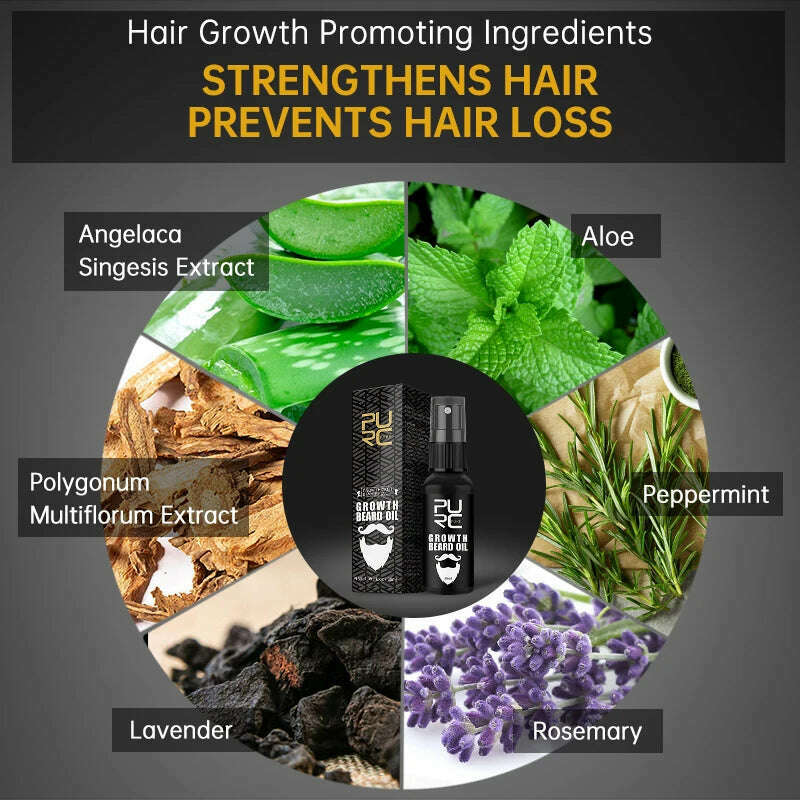 PURC Beard Growth Spray Essential Oil Beard Growth Oil For Men Thicker Full Attractive Hair Growth Beard Oil Care Beauty Health