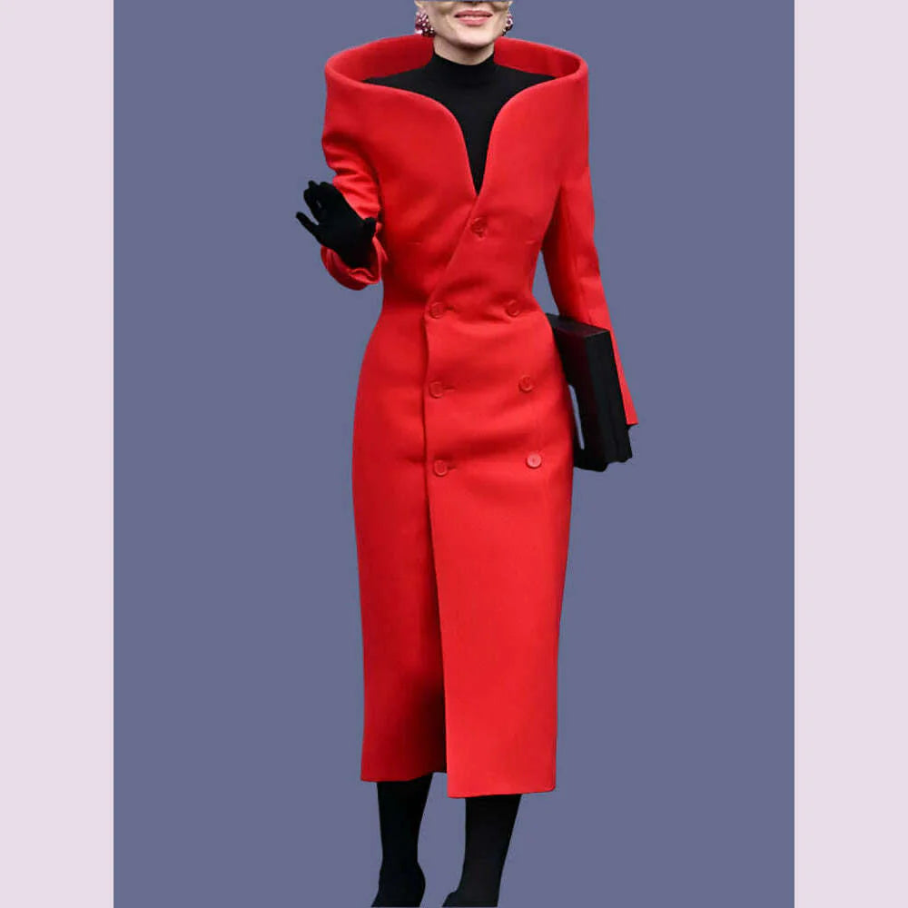 QMQA Fashion Women's Designer Trench Coat Personalized Stand Up Collar Slimming Long Windbreaker 2024 Autumn New Clothing 1A110