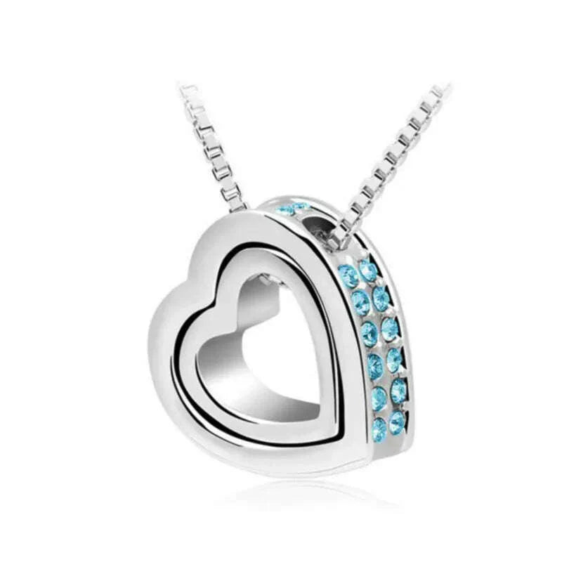 quality float double Heart Pendant sweater chain Necklace crystal shine rhinestone charm birthday gift girls wed fashion jewelry